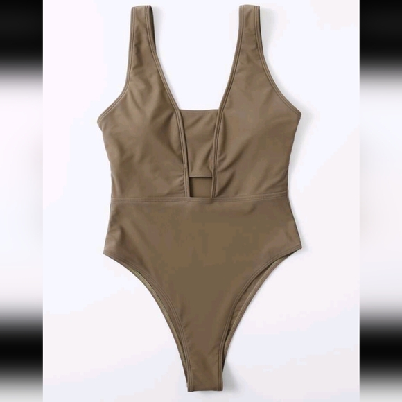 One Piece Tan Brown Cutout Small Swimsuit NWT - Picture 2 of 6